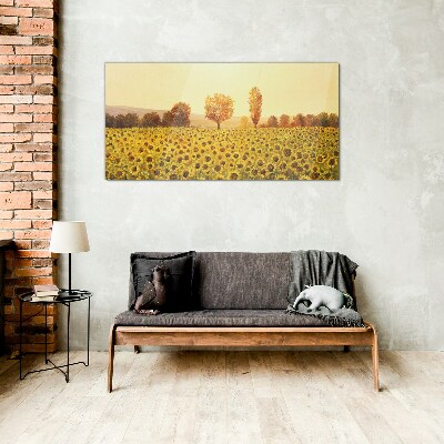 Sunflower field in the setting sun Wall art on glass
