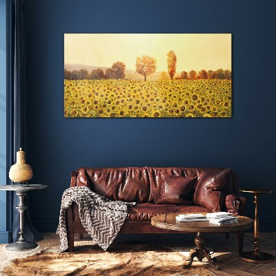 Sunflower field in the setting sun Wall art on glass