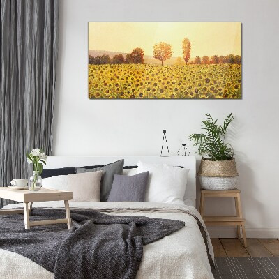 Sunflower field in the setting sun Wall art on glass