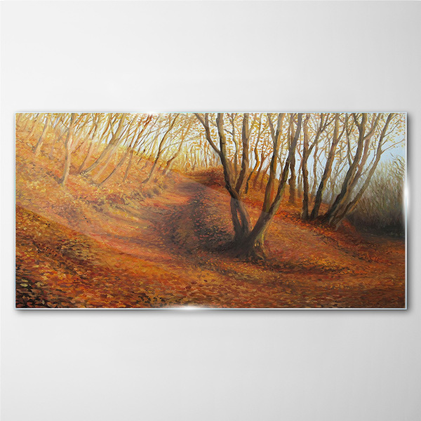 Golden autumn in the forest Glass art print
