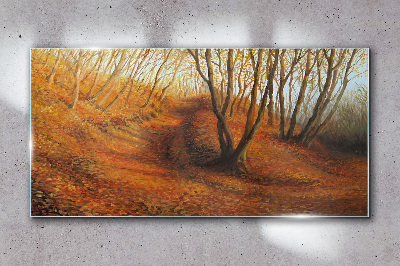 Golden autumn in the forest Glass art print