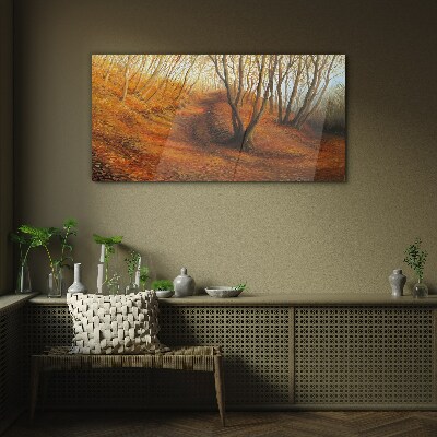 Golden autumn in the forest Glass art print
