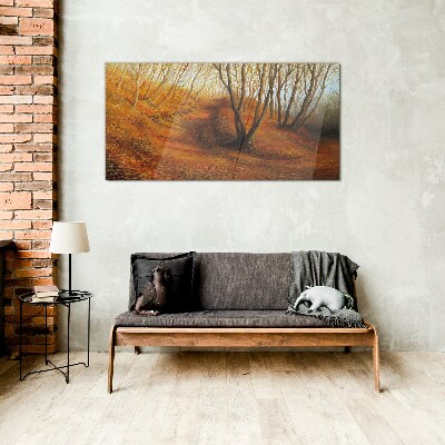 Golden autumn in the forest Glass art print