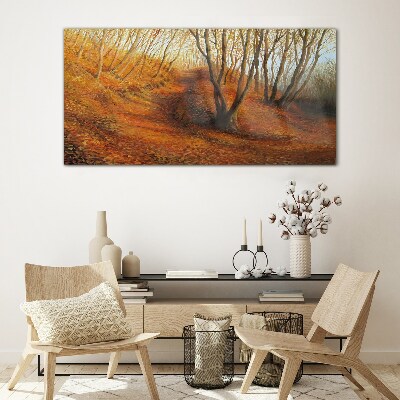 Golden autumn in the forest Glass art print