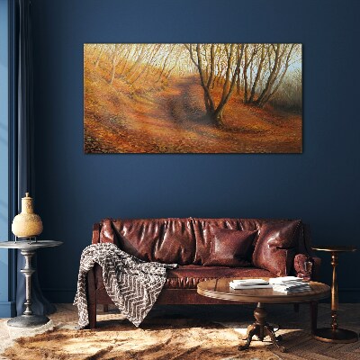 Golden autumn in the forest Glass art print