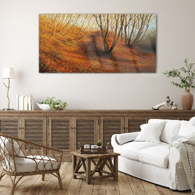 Golden autumn in the forest Glass art print