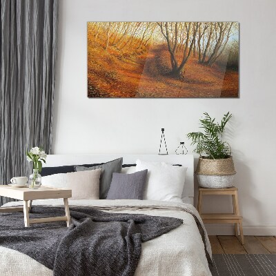 Golden autumn in the forest Glass art print