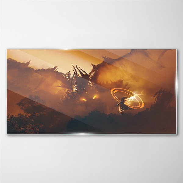 Dragon in the fire of a magical ritual Wall art on glass