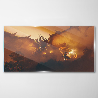 Dragon in the fire of a magical ritual Wall art on glass