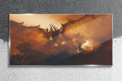 Dragon in the fire of a magical ritual Wall art on glass