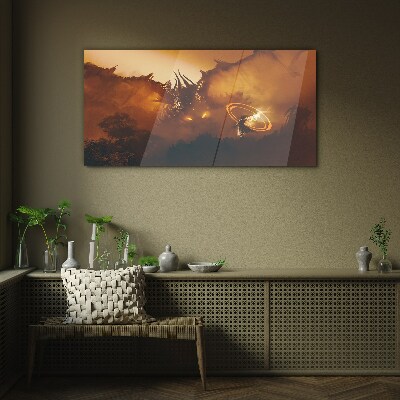 Dragon in the fire of a magical ritual Wall art on glass