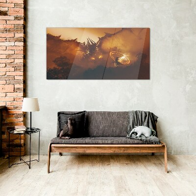 Dragon in the fire of a magical ritual Wall art on glass