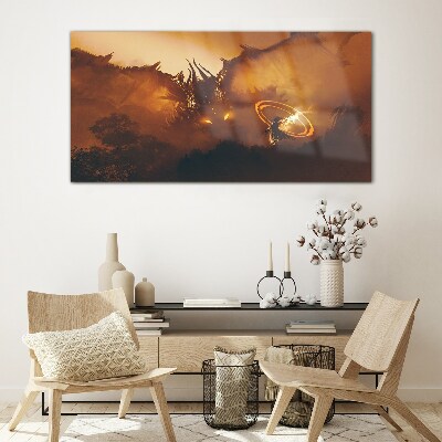 Dragon in the fire of a magical ritual Wall art on glass