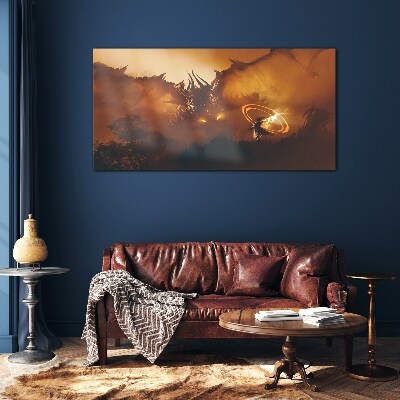 Dragon in the fire of a magical ritual Wall art on glass
