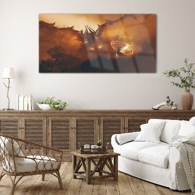 Dragon in the fire of a magical ritual Wall art on glass
