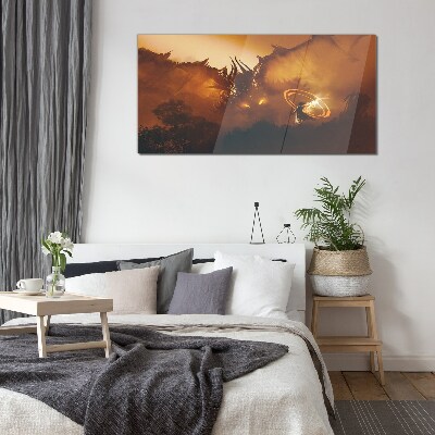 Dragon in the fire of a magical ritual Wall art on glass