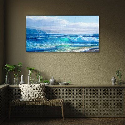 Calm ocean waves Wall art on glass