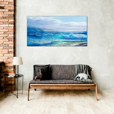 Calm ocean waves Wall art on glass
