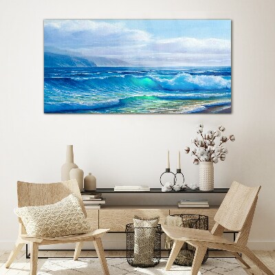 Calm ocean waves Wall art on glass