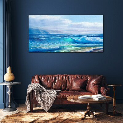 Calm ocean waves Wall art on glass