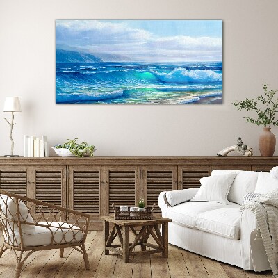 Calm ocean waves Wall art on glass
