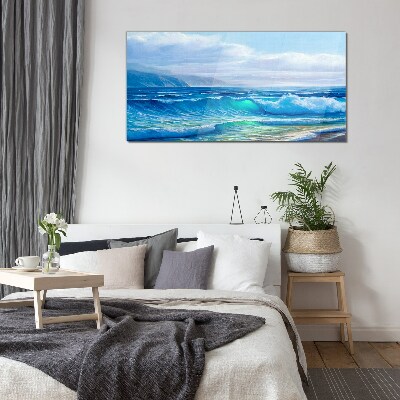 Calm ocean waves Wall art on glass