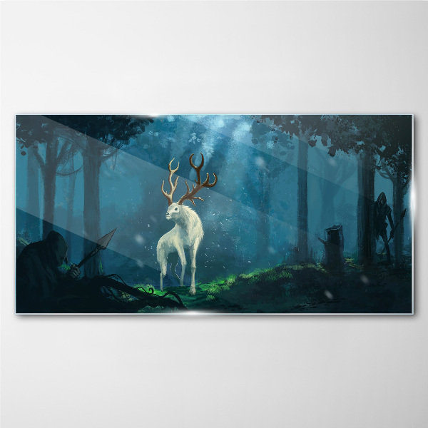 Fantasy forest animals hunters Glass Wall Art