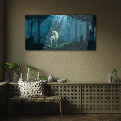 Fantasy forest animals hunters Glass Wall Art