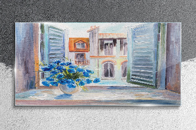 Flowers by the open window Glass art print