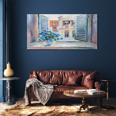 Flowers by the open window Glass art print