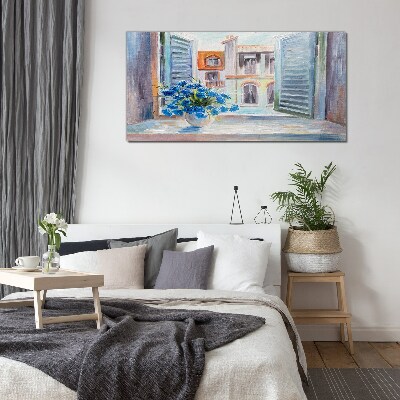 Flowers by the open window Glass art print