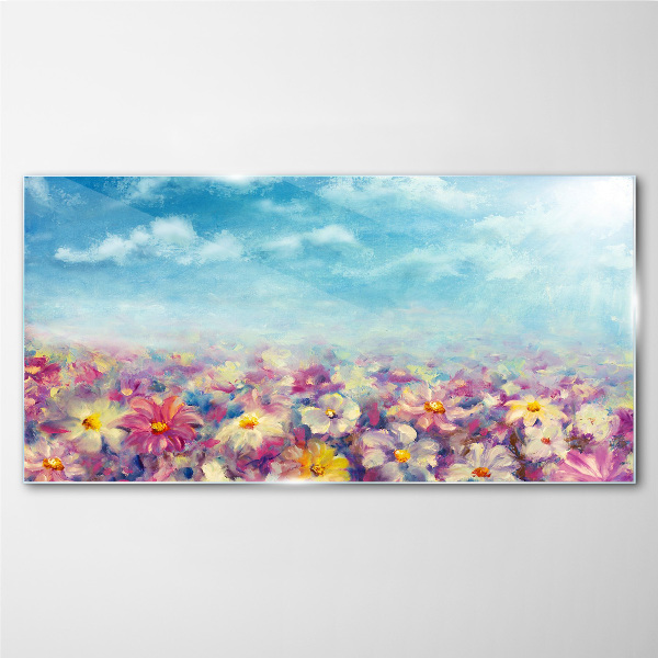 Floral landscape in blue Glass art print