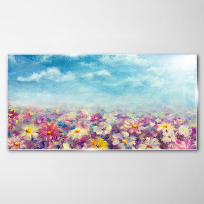 Flowers meadow sky Glass Wall Art