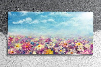 Floral landscape in blue Glass art print