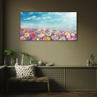 Floral landscape in blue Glass art print