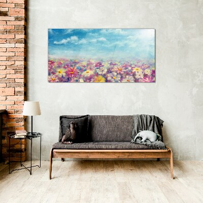 Floral landscape in blue Glass art print