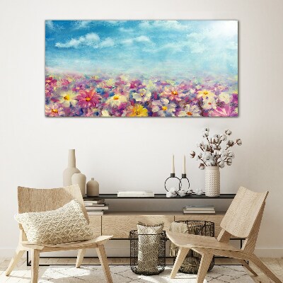 Floral landscape in blue Glass art print
