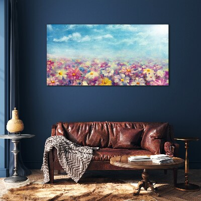 Floral landscape in blue Glass art print