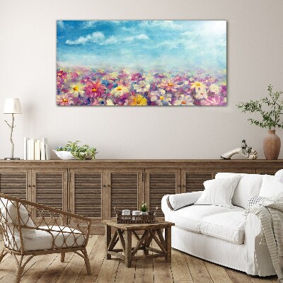 Floral landscape in blue Glass art print
