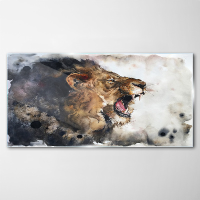 Angry lion in watercolor Wall art on glass