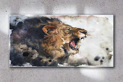 Angry lion in watercolor Wall art on glass