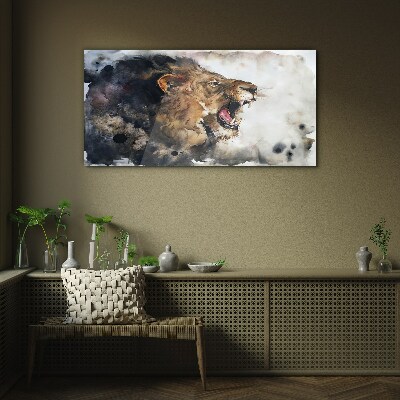 Angry lion in watercolor Wall art on glass
