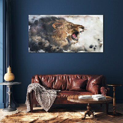 Angry lion in watercolor Wall art on glass