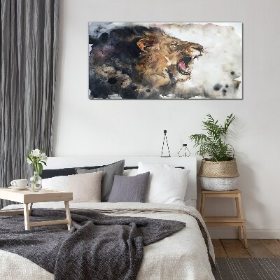Angry lion in watercolor Wall art on glass
