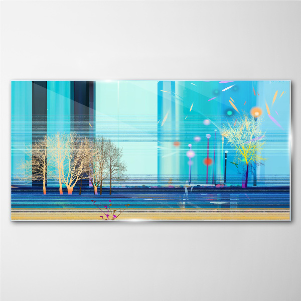 Winter landscape in blue Wall art on glass
