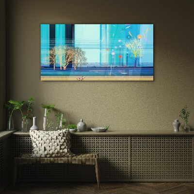 Winter landscape in blue Wall art on glass