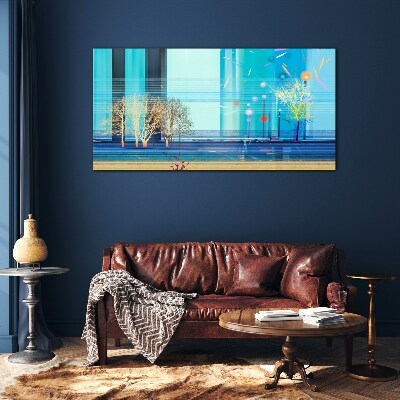 Winter landscape in blue Wall art on glass