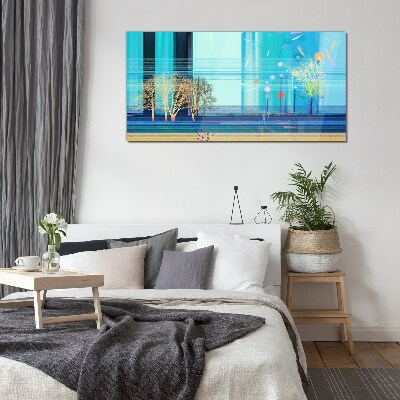 Winter landscape in blue Wall art on glass