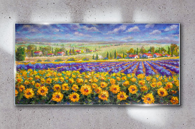 Flower landscape in the sunlight Glass art print
