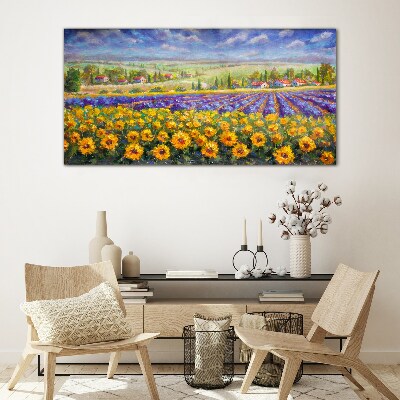 Flower landscape in the sunlight Glass art print